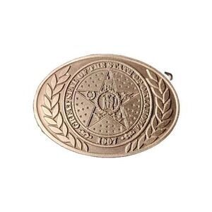 Oklahoma Star Belt Buckle Metal OK Seal Commemorative of 1907 Sturdy Okie EUC‎